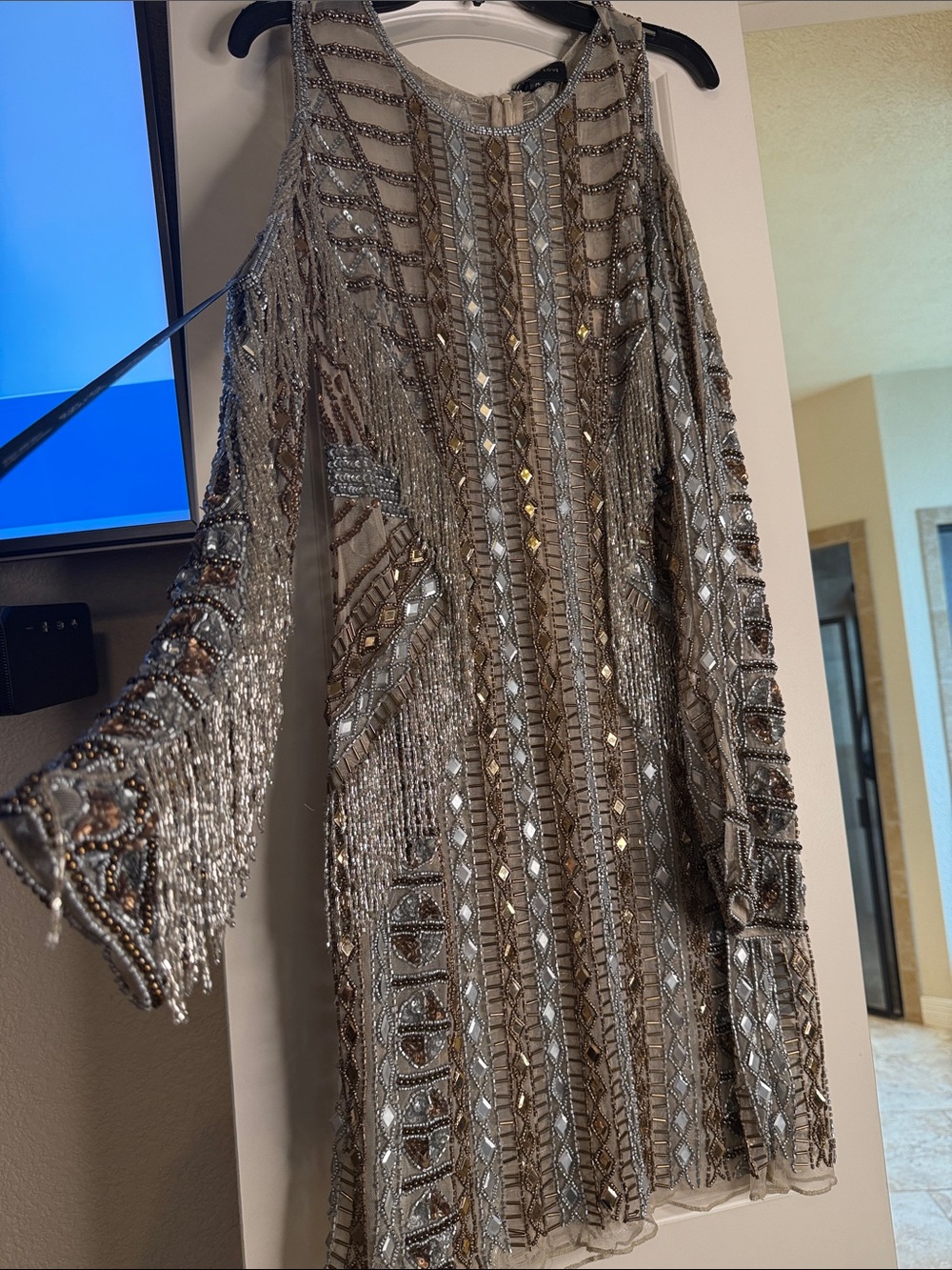 Embellished Metallic Silver Beaded dress